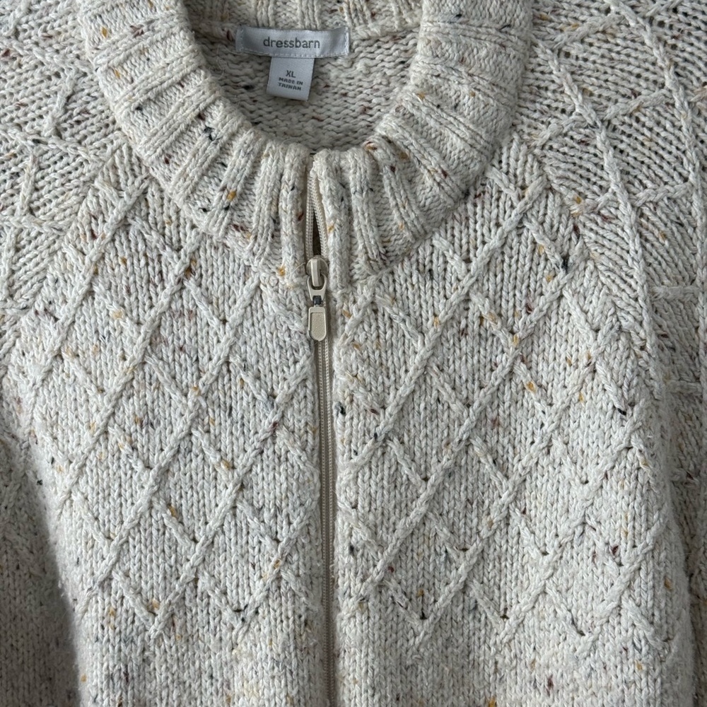Dressbarn Full Zip Sweater  Blue, Black, White Tweed, Size XL Acrylic/Wool Blend - Picture 4 of 16